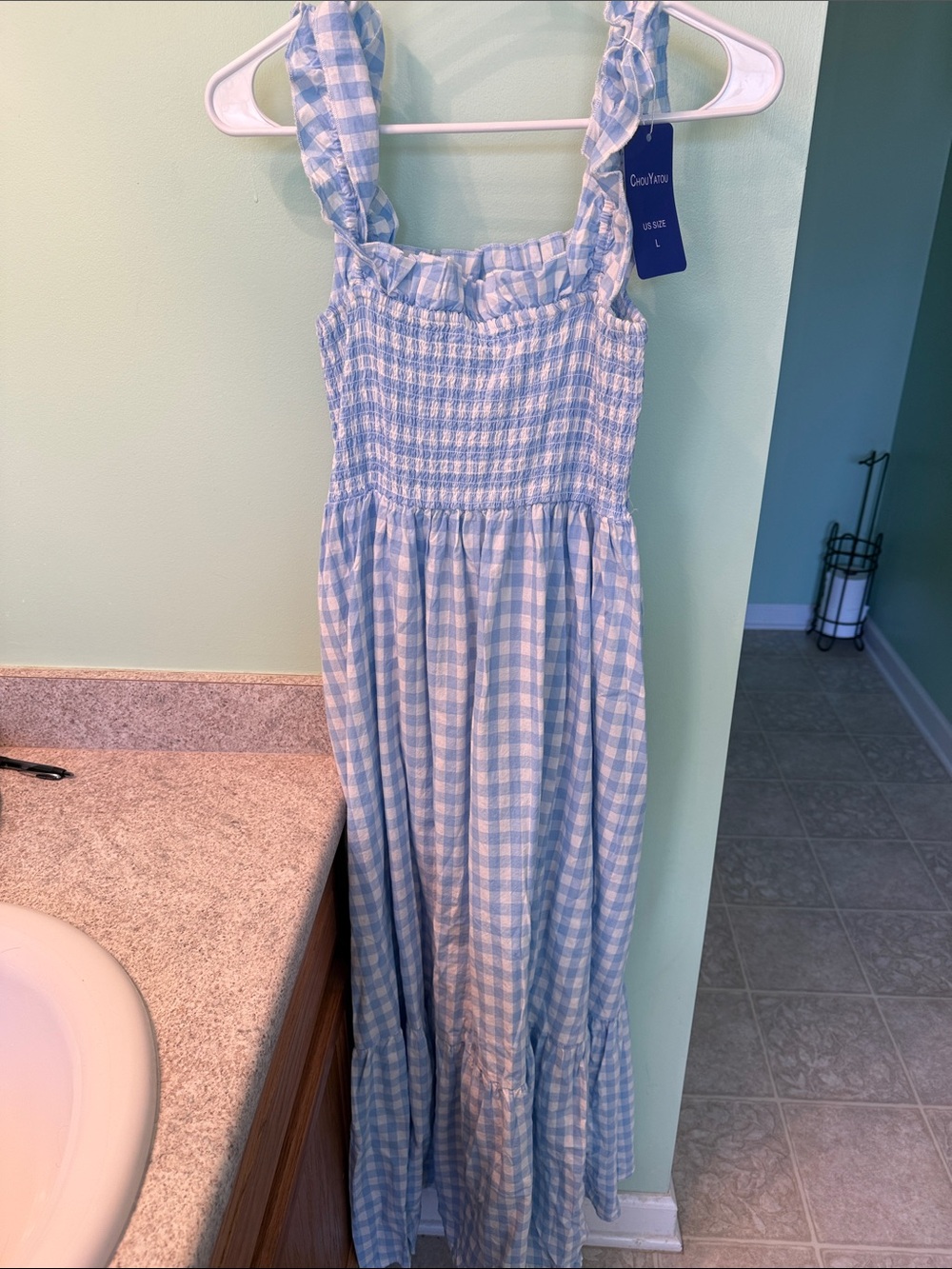 Blue and White Gingham Smocked Maxi Dress 🩵